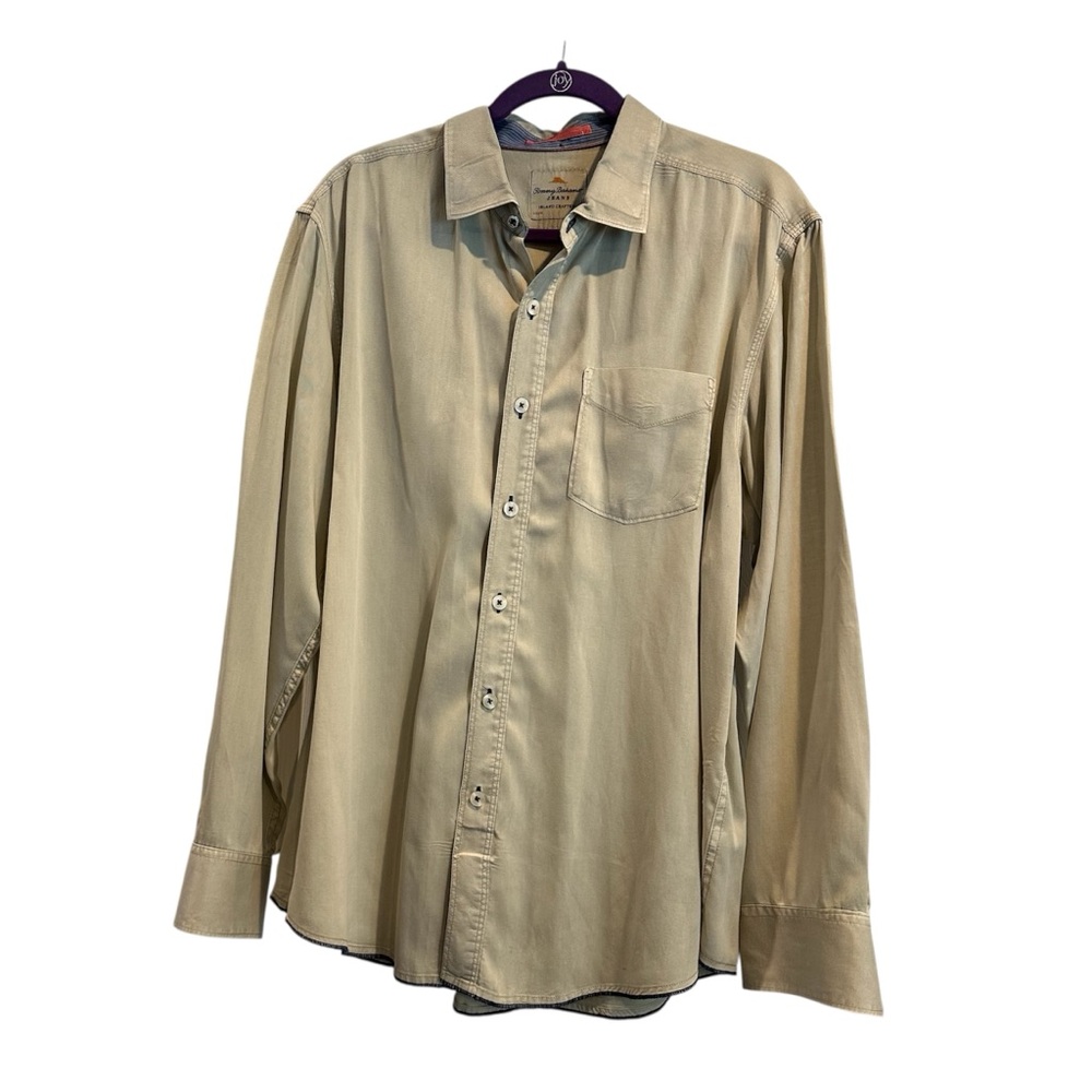 Tommy Bahama Jeans Island Modern Fit Button Down Khaki Tan Size L